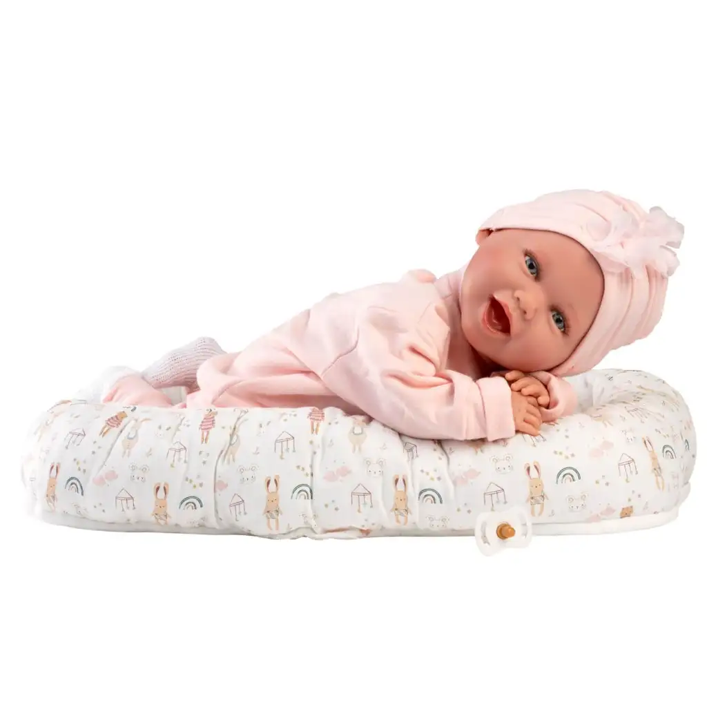 Llorens: Mimi 42 cm große lächelnde Puppe mit Schnuller und Babynest kép 2