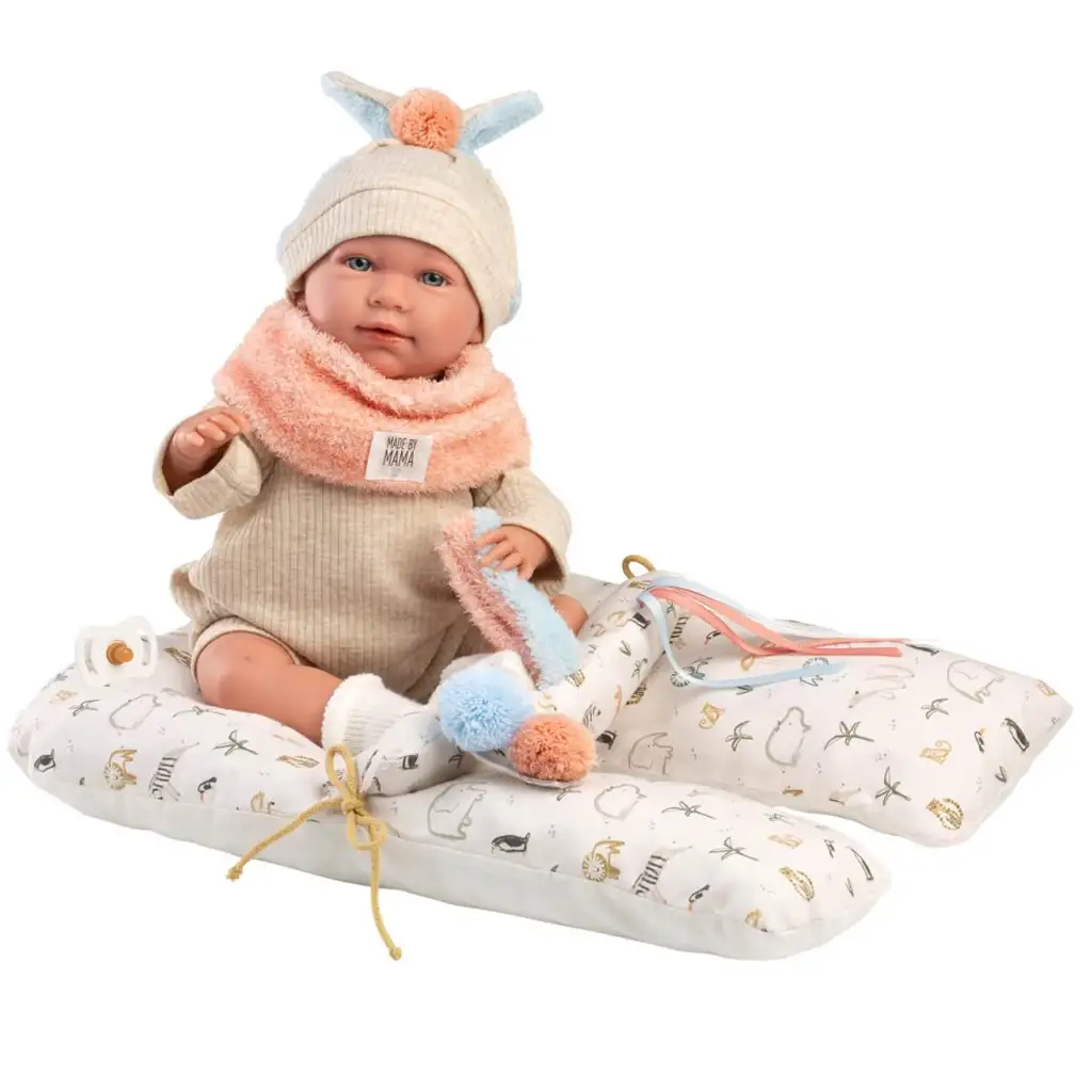 Llorens: Mimi 42 cm große weinende Puppe mit Ohrenmütze und Kissen