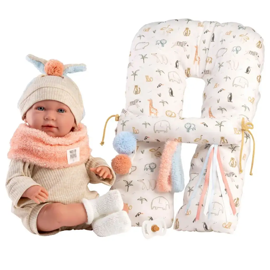 Llorens: Mimi 42 cm große weinende Puppe mit Ohrenmütze und Kissen kép 3