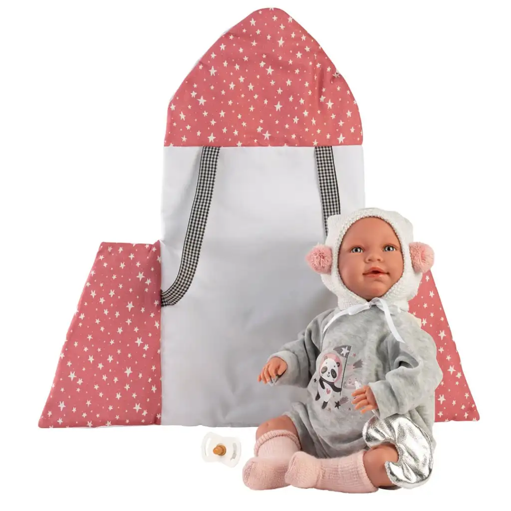 Llorens: Mimi 42 cm große weinende Puppe mit sternenförmigem Puppentragekorb