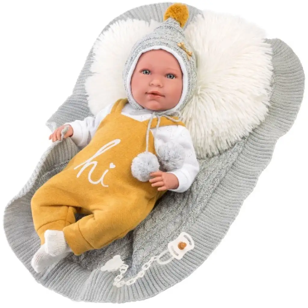 Llorens: Mimi Llorana 42 cm weinendes Neugeborenes mit Decke und Fellkissen