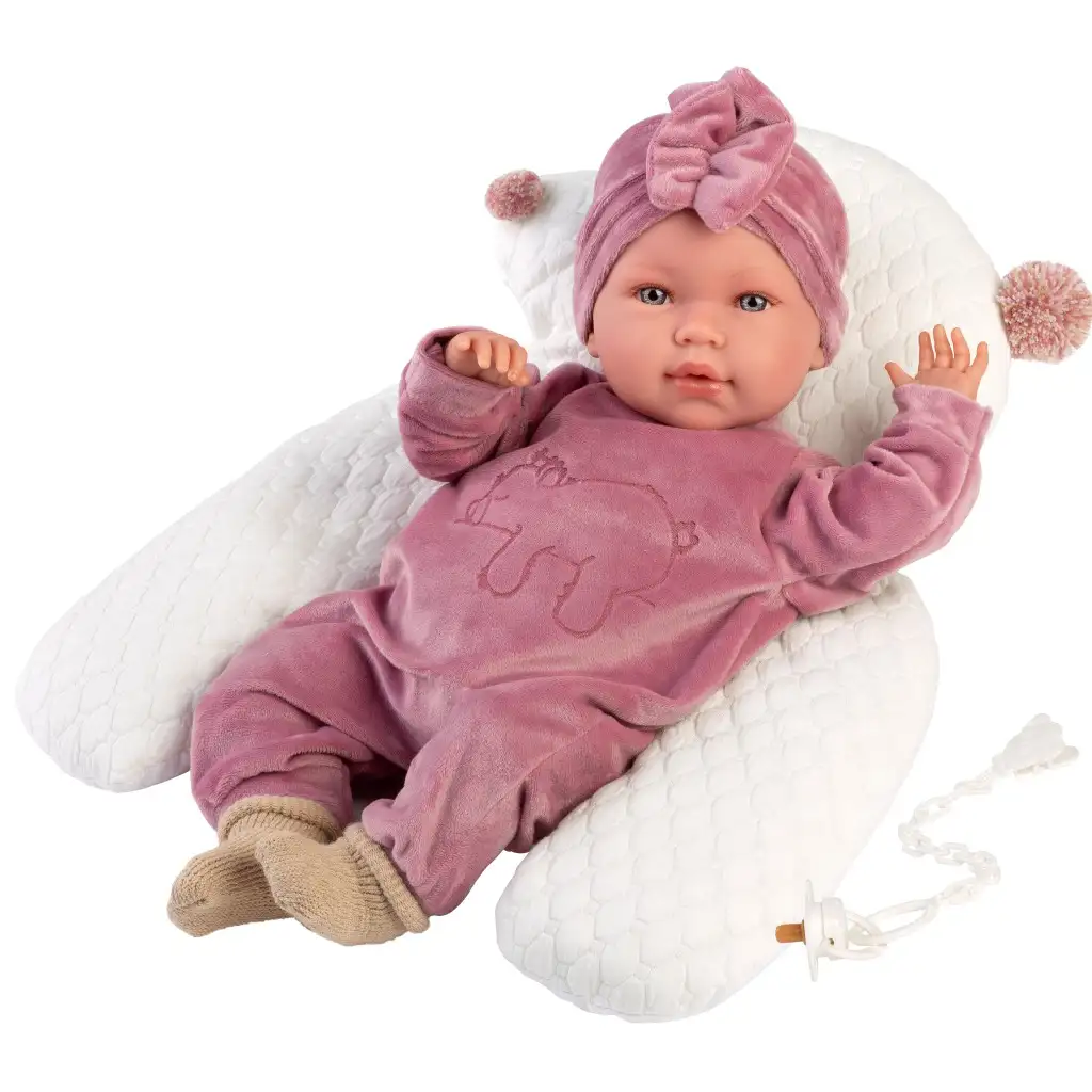 Llorens: Mimi Llorana 42cm Puppe mit Geräusch, im Bärenstrampler mit Kissen kép 1