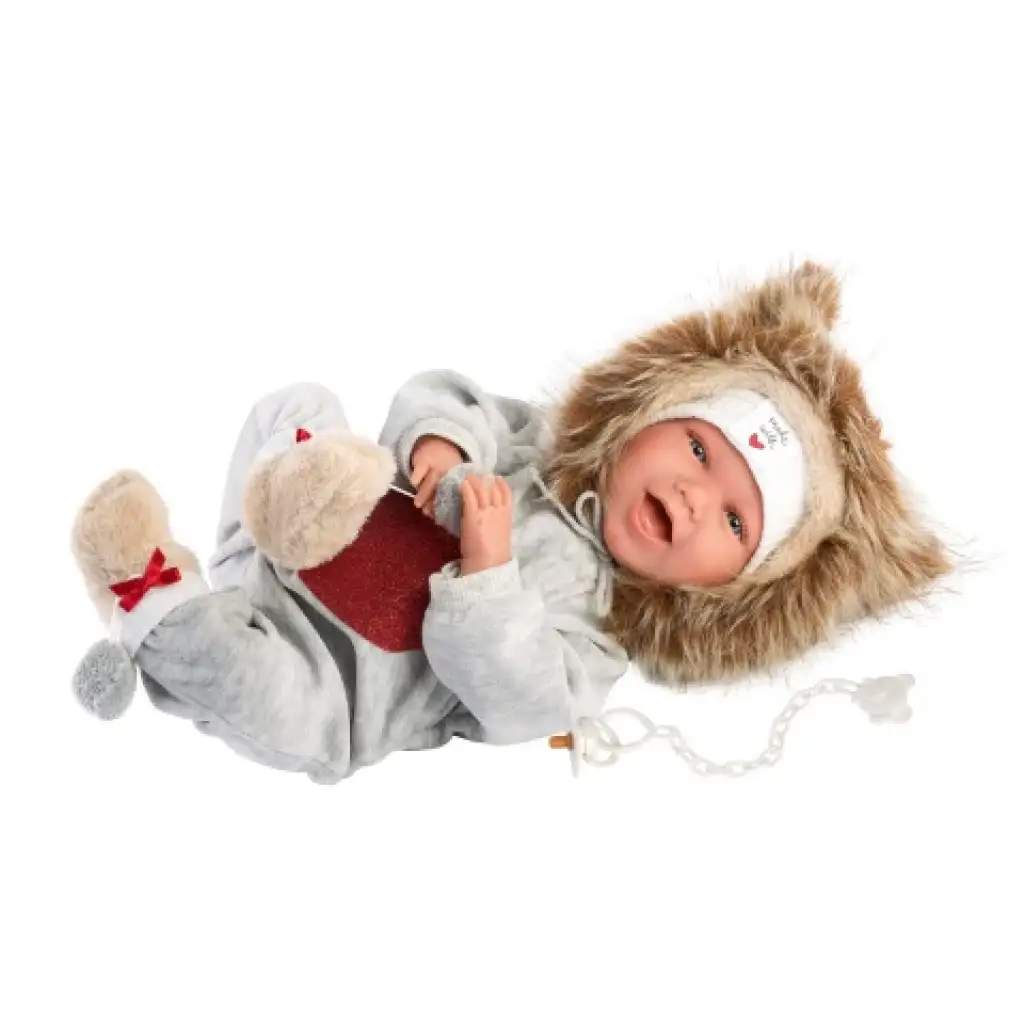 Llorens: Mimi Sonrisas 42 cm großes lachendes Neugeborenes in einem Pyjama mit Herzchenmuster kép 3