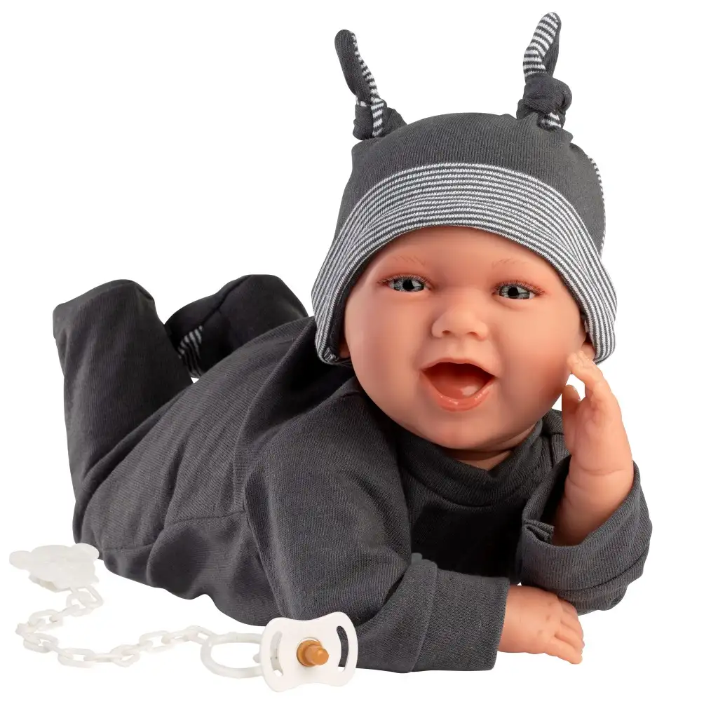 Llorens: Mimo 42 cm große Puppe mit Geräuschen in schwarzem Pyjama kép 2