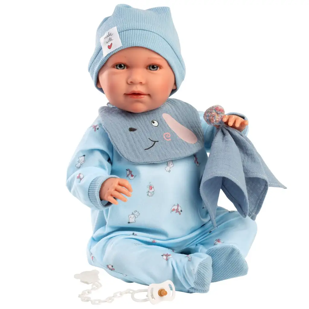 Llorens: Mimo Llorón 42 cm große Puppe mit Geräusch und Lätzchen mit Hundemotiv kép 2