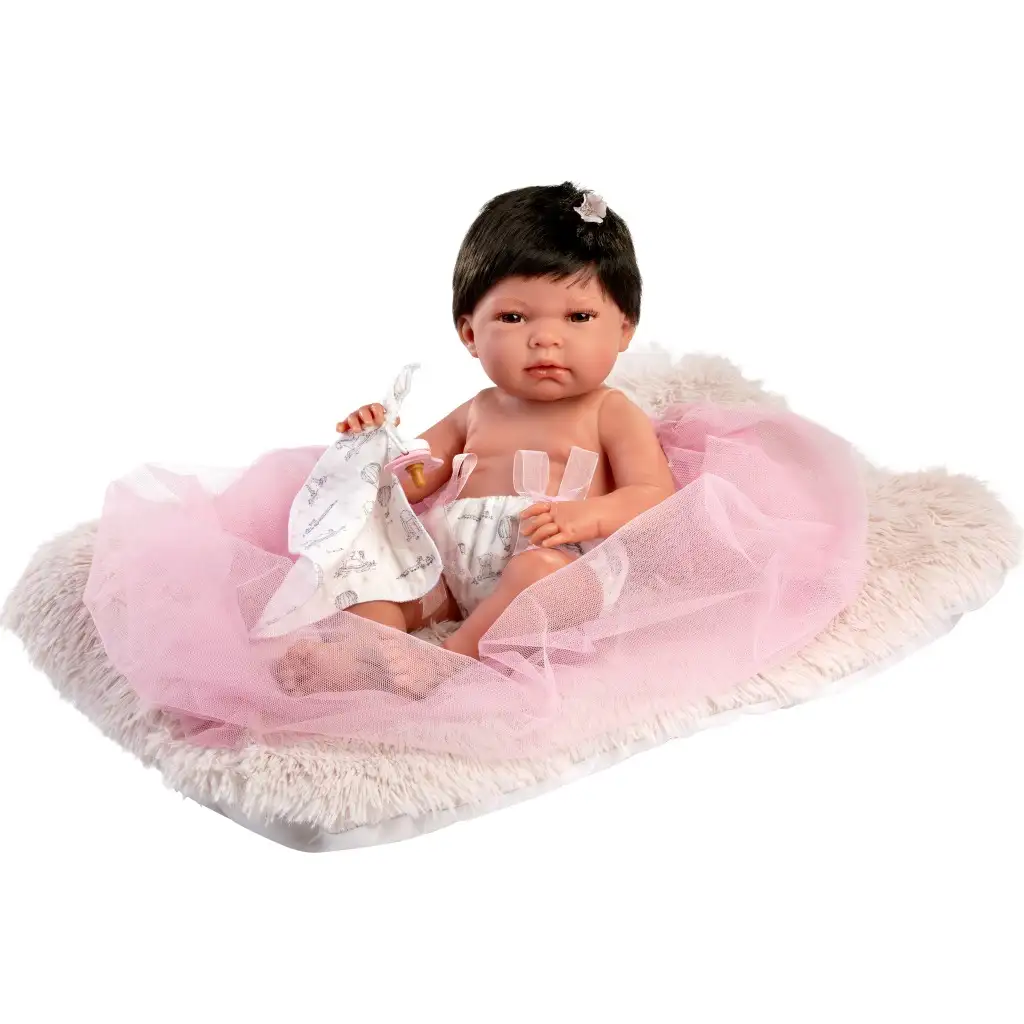 Llorens: Nica 40 cm große Puppe mit grauem, pelzigem Kissen kép 3