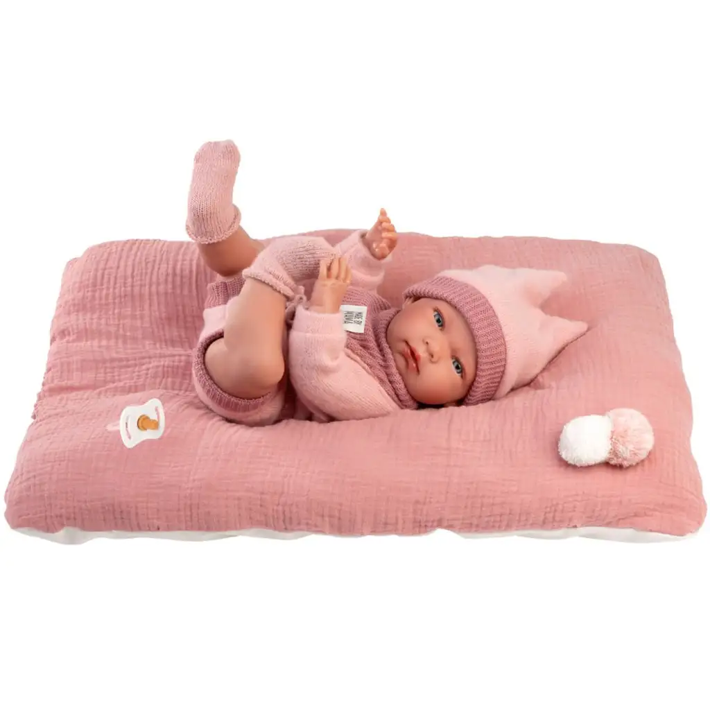 Llorens: Nica neugeborenes Mädchenpuppe in rosa Kleidung mit Kissen 38cm kép 3