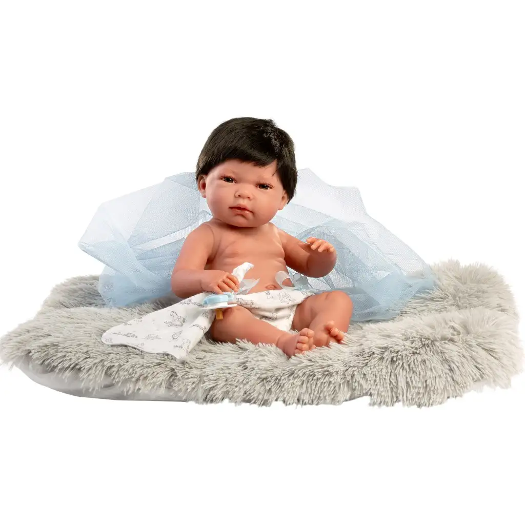 Llorens: Nico 40 cm große Puppe mit grauem Fellkissen kép 2