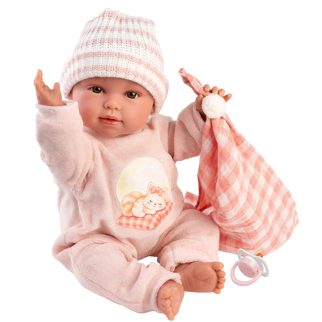 Llorens: Olivia, 38 cm große weinende Puppe mit einer karierten Decke