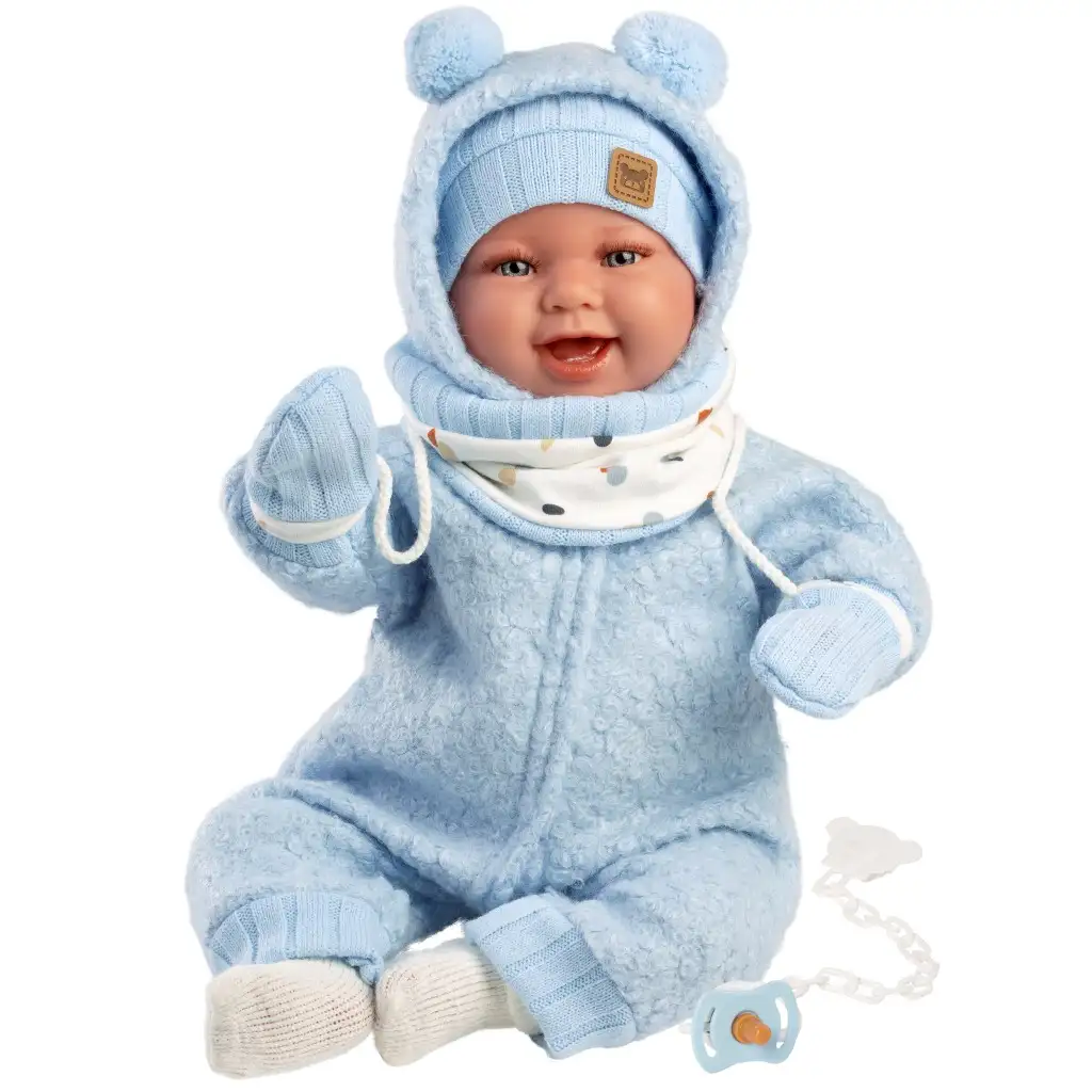 Llorens: Talo Sonrisas 44 cm großes Neugeborenes mit Geräusch in blauer Kapuzenkleidung