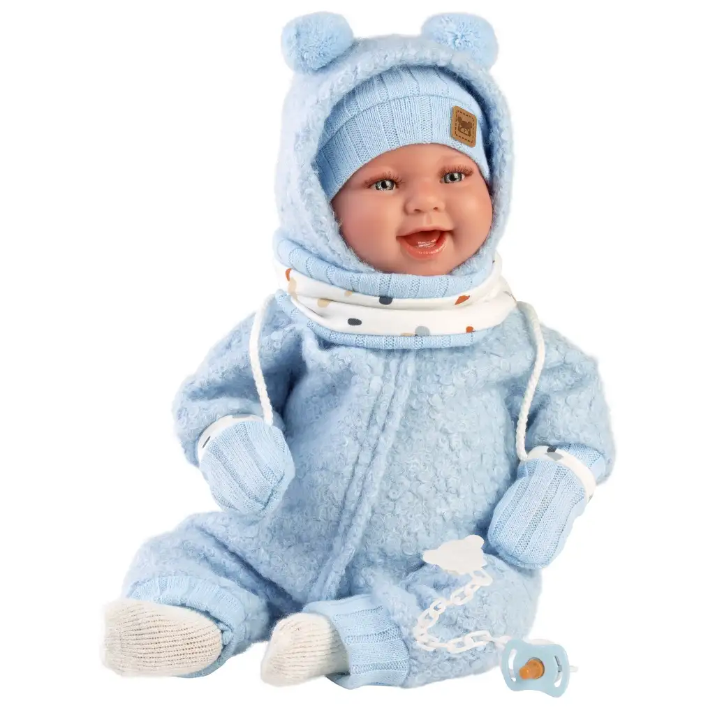 Llorens: Talo Sonrisas 44 cm großes Neugeborenes mit Geräusch in blauer Kapuzenkleidung kép 3