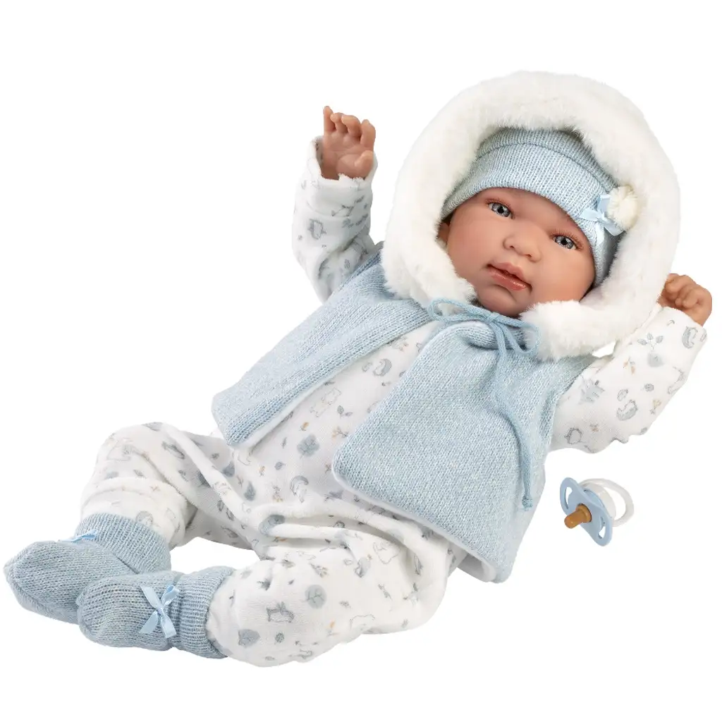 Llorens: Tino 44cm Neugeborenes mit Schnuller und Kapuzenweste kép 4