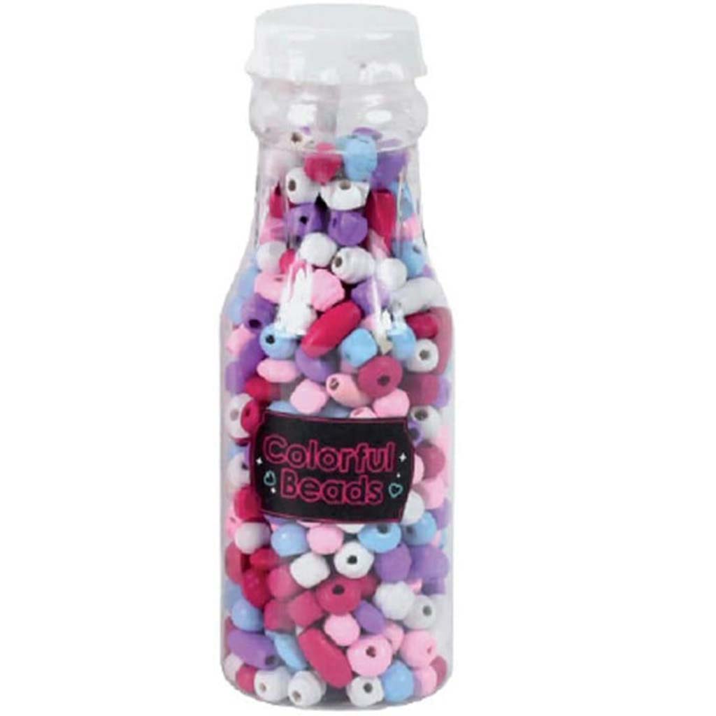 Luna: Bunte auffädelbare Perlen in einem Glasbehälter