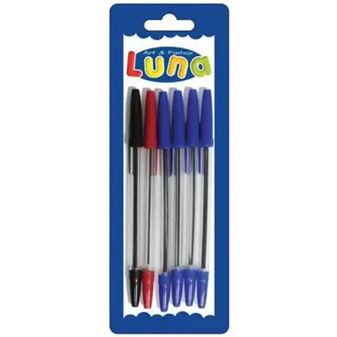 Luna: Kugelschreiber-Set 4 Stück blau, 1 Stück rot, 1 Stück schwarz