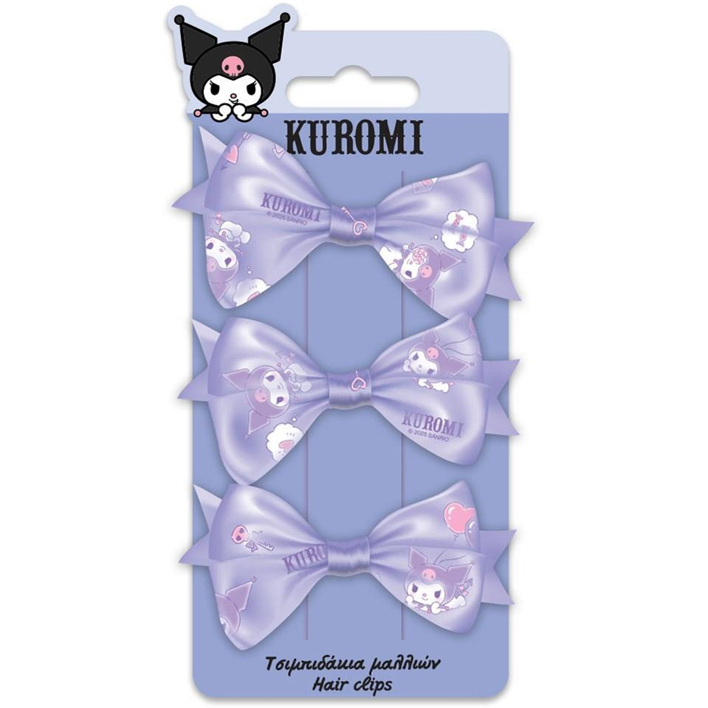 Luna: Kuromi 3-teiliges Haarklammer-Set mit Schleife