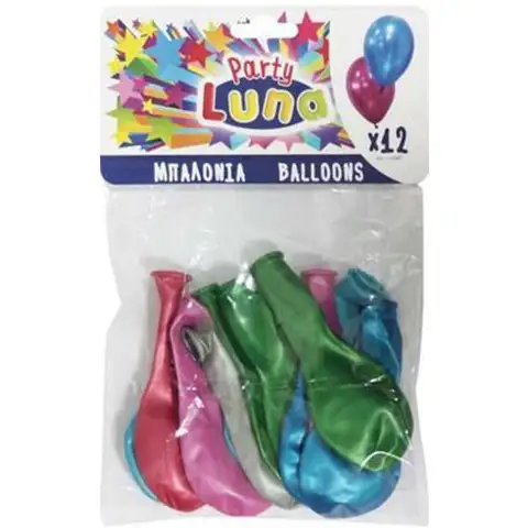 Luna: Metallfarbene bunte Luftballons, 12er-Set
