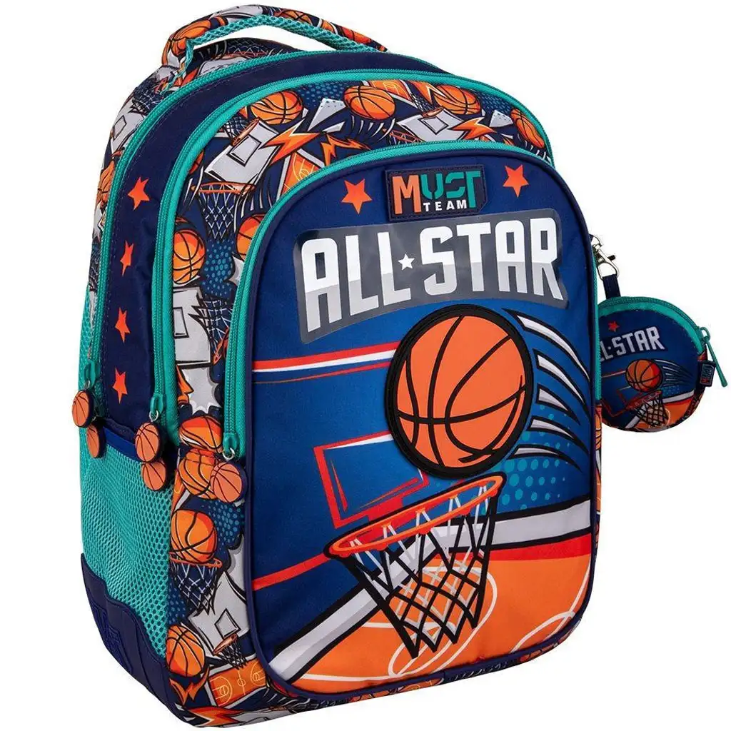 Luna: Must Team Basketball abgerundeter Schulrucksack mit 3 Fächern, Rucksack 32x18x43 cm