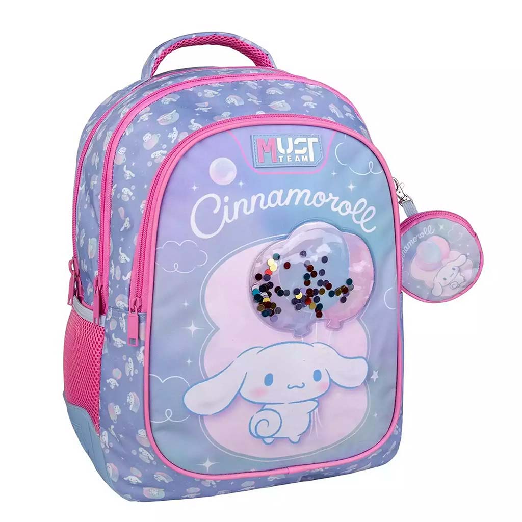 Luna: Must Team Cinnamoroll Ballons abgerundeter Schulranzen mit 3 Fächern, Rucksack 32x18x43 cm