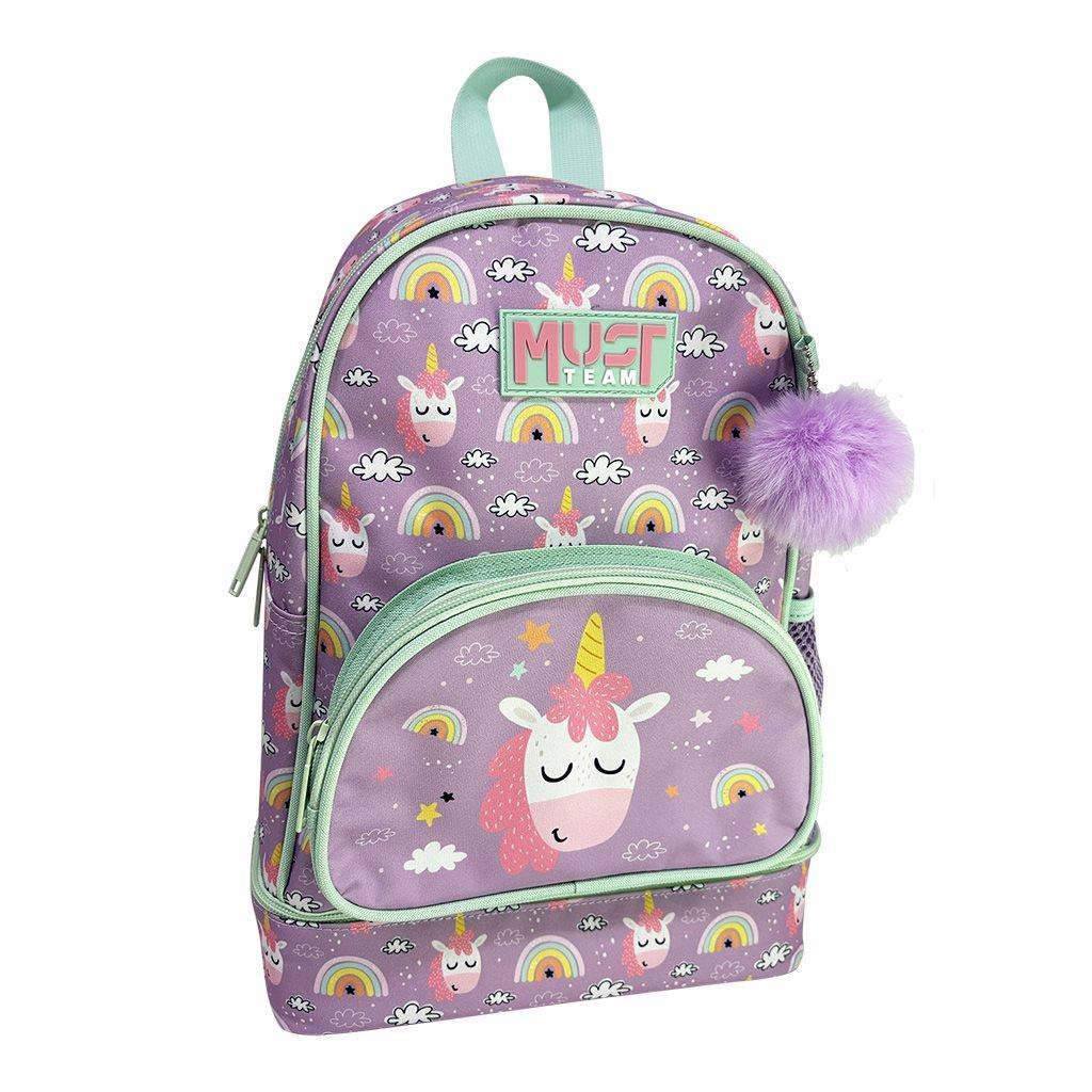 Luna: Must Team Einhorn gemusterter, abgerundeter, thermoisolierter Kindergarten-Rucksack 25x14x36cm