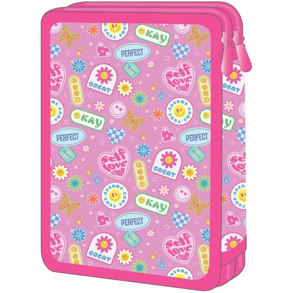 Luna: Must Team Good Vibes Smiley-Muster, 2-stöckiges, gefülltes Federmäppchen kép 2