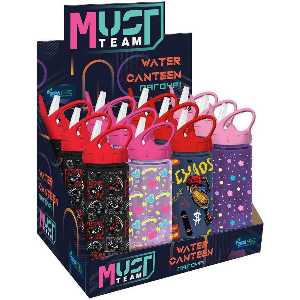 Luna: Must Team Kunststoff-Trinkflasche mit Strohhalm, verschiedene Designs, 500 ml, 1 Stück