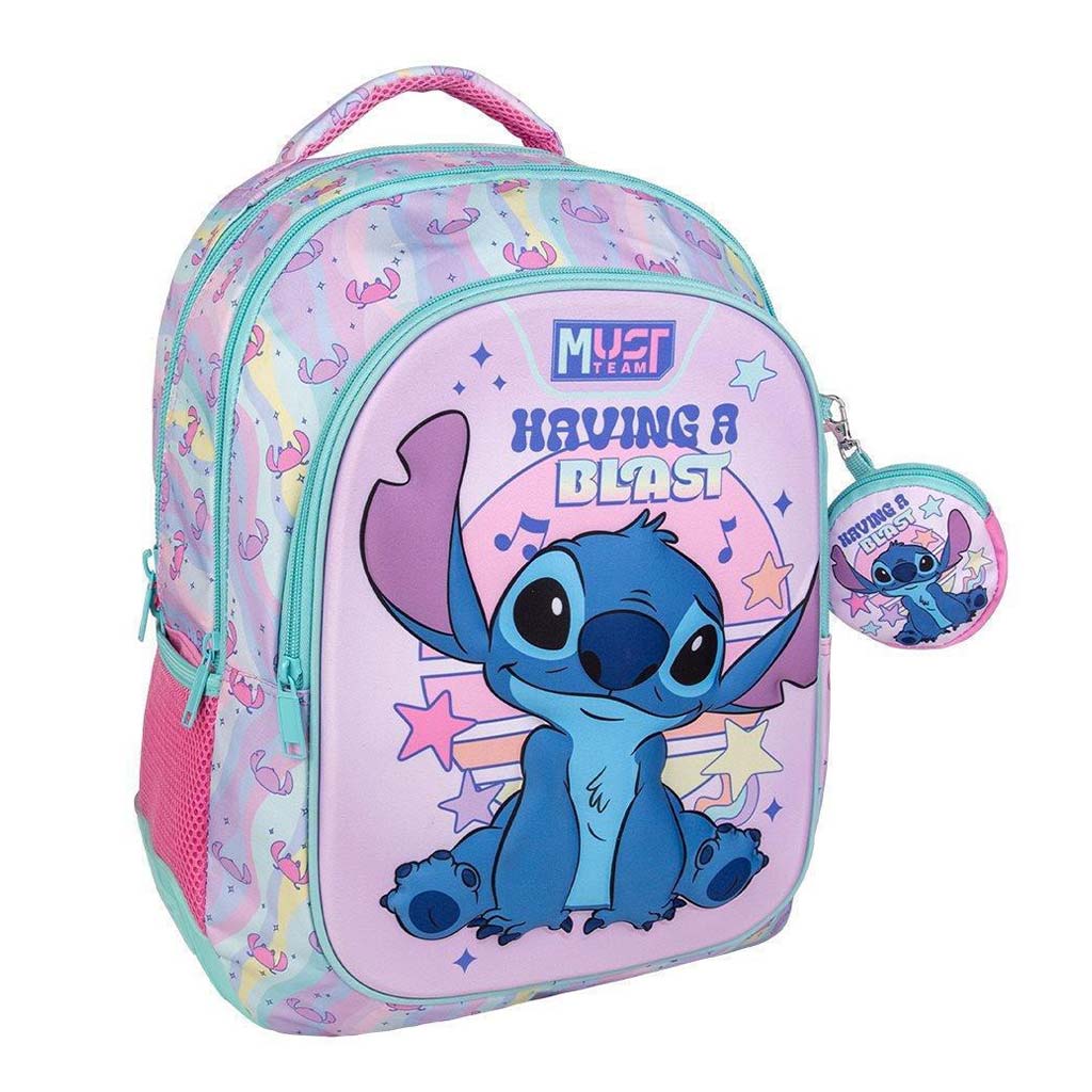 Luna: Must Team Stitch „Having a Blast“ abgerundeter Schulrucksack mit 3 Fächern, 32x18x43 cm