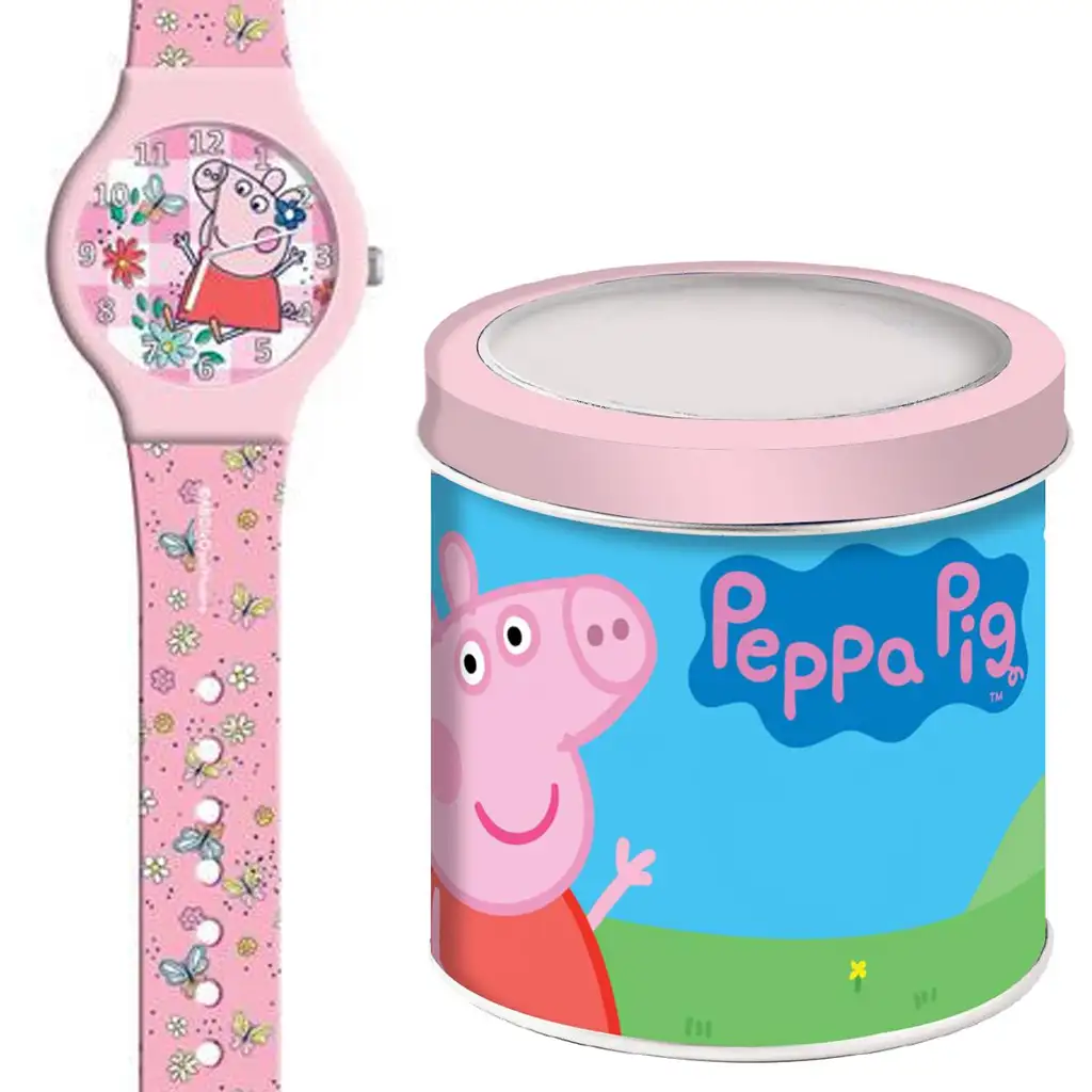 Luna: Peppa Wutz rosa analoge Armbanduhr in Metall-Geschenkbox