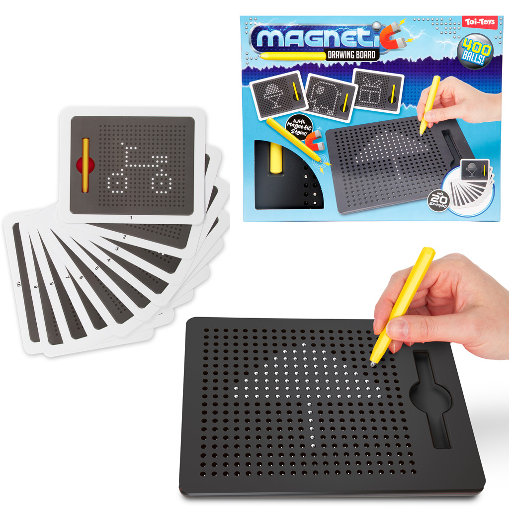 Magnetische Zeichentafel mit Kugeln und Stift.