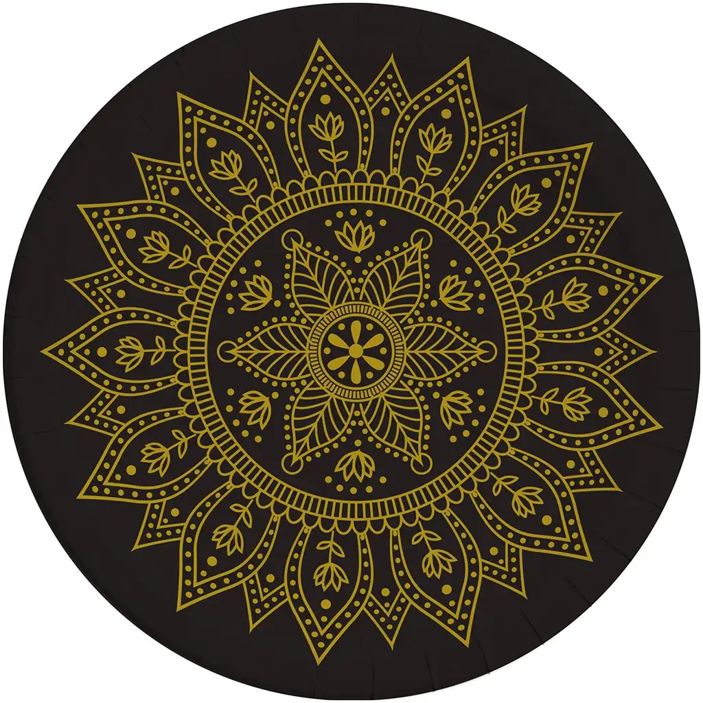 Mandala Schwarz-Gold 8er-Set Papierteller 23 cm