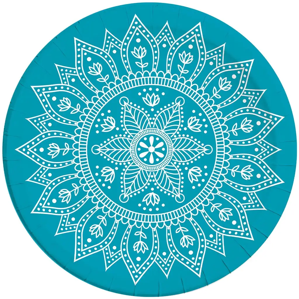 Mandala blau-weißer Pappteller 8er-Set 23 cm