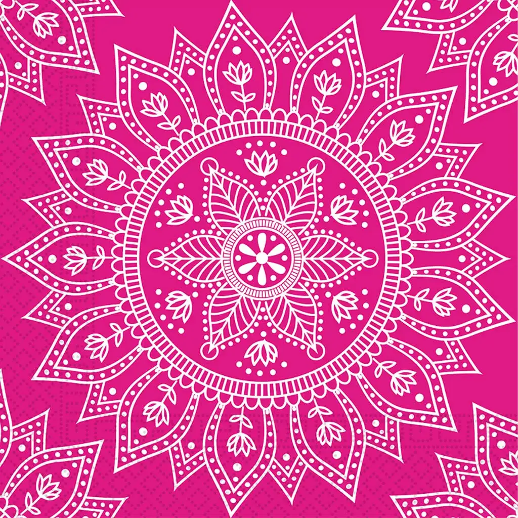Mandala fuchsia-weiße Papierserviettenset – 2-lagig, 33x33 cm, 20 Stück