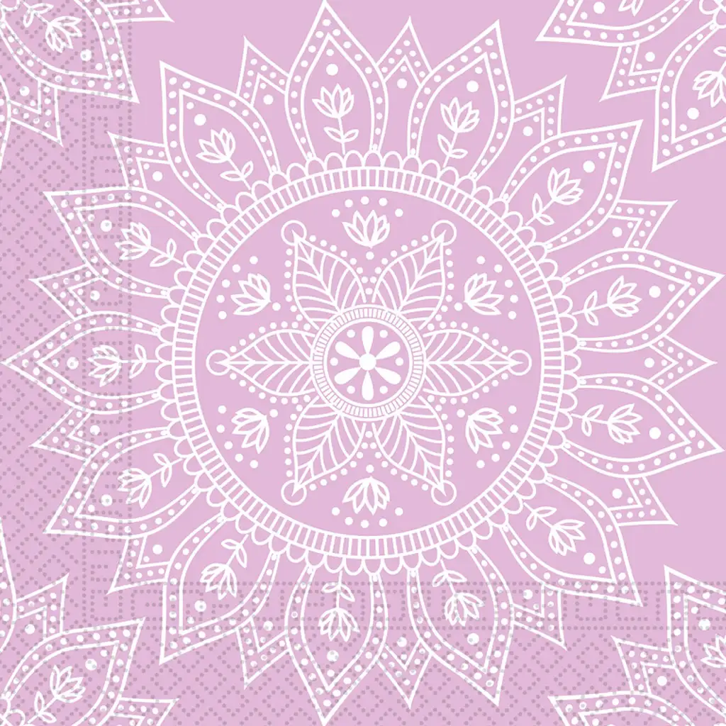 Mandala lila-weiße Papierserviettenset – 2-lagig, 33x33 cm, 20 Stück