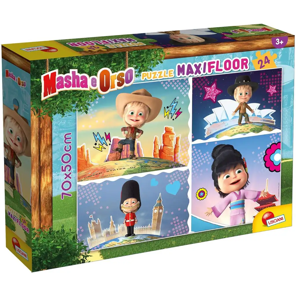 Mascha und der Bär Mascha entdeckt die Welt 24-tlg. Maxi-Bodenpuzzle 70x50cm - Lisciani