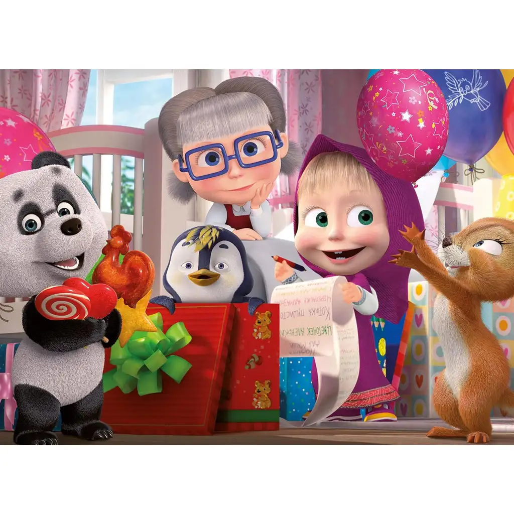 Mascha und der Bär Überraschungsparty 60-teiliges Maxi-Bodenpuzzle 70x50cm - Lisciani kép 2