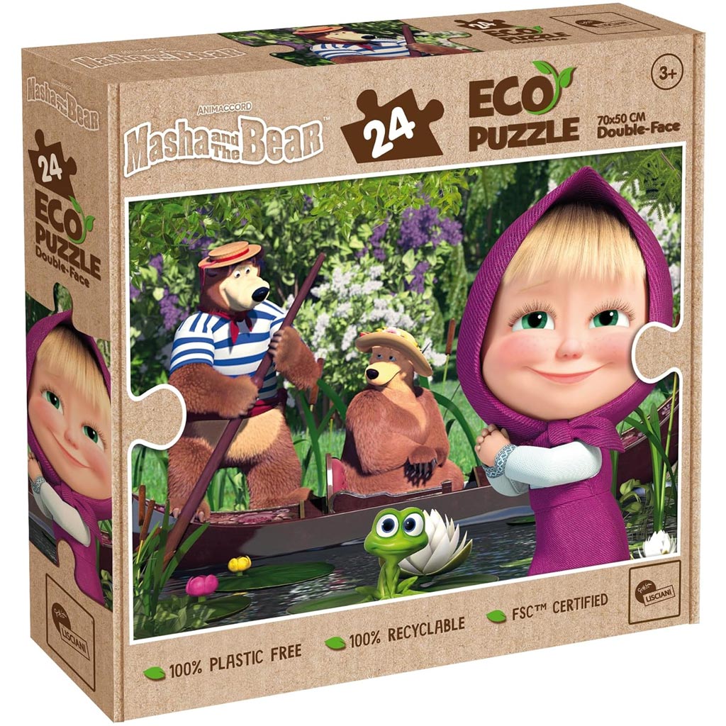 Mascha und der Bär auf dem See 2-in-1 Eco Maxi Puzzle und Ausmalbild, 24 Teile, 70x50cm - Lisciani