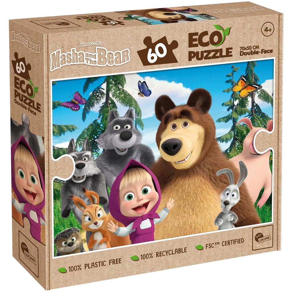 Masha und der Bär 2-in-1 60-teiliges Eco-Puzzle und Malbuch 70x50cm – Lisciani
