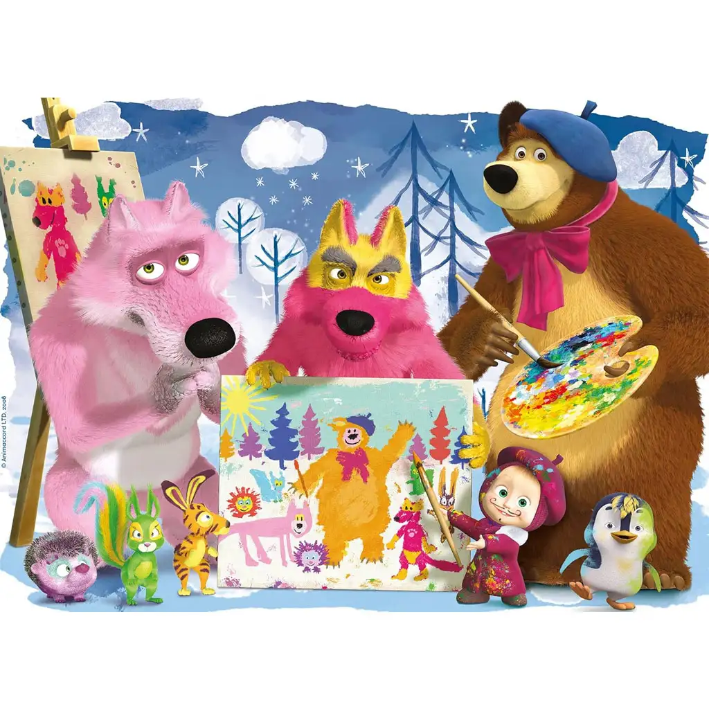 Masha und der Bär Malen mit Freunden 60-teilige Maxi-Bodenpuzzle 70x50 cm – Lisciani kép 2