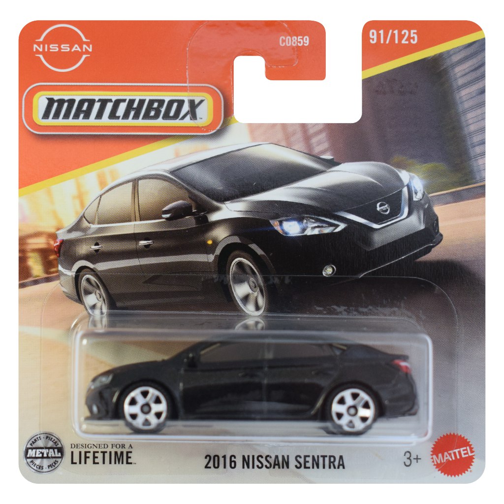 Matchbox: 2016 Nissan Sentra schwarzes kleines Auto 1/64 - Mattel