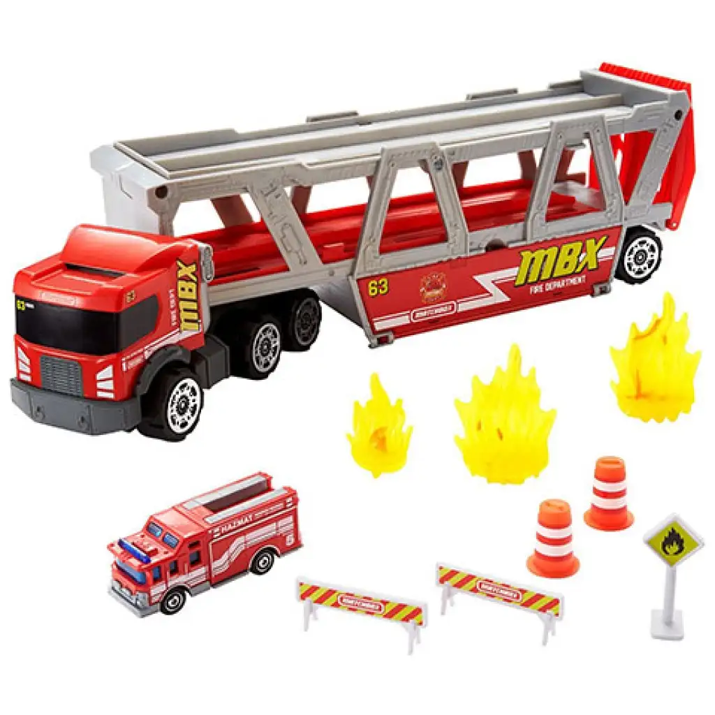 Matchbox Feuerwehr-Transportfahrzeug mit Zubehör - Mattel kép 2