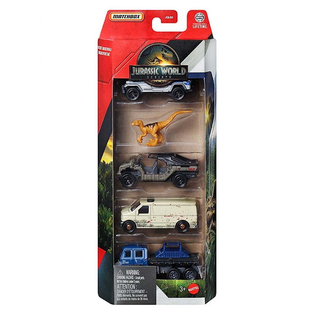 Matchbox Jurassic World Rapid Getaway Einheit 5-teiliges Autoset – Mattel