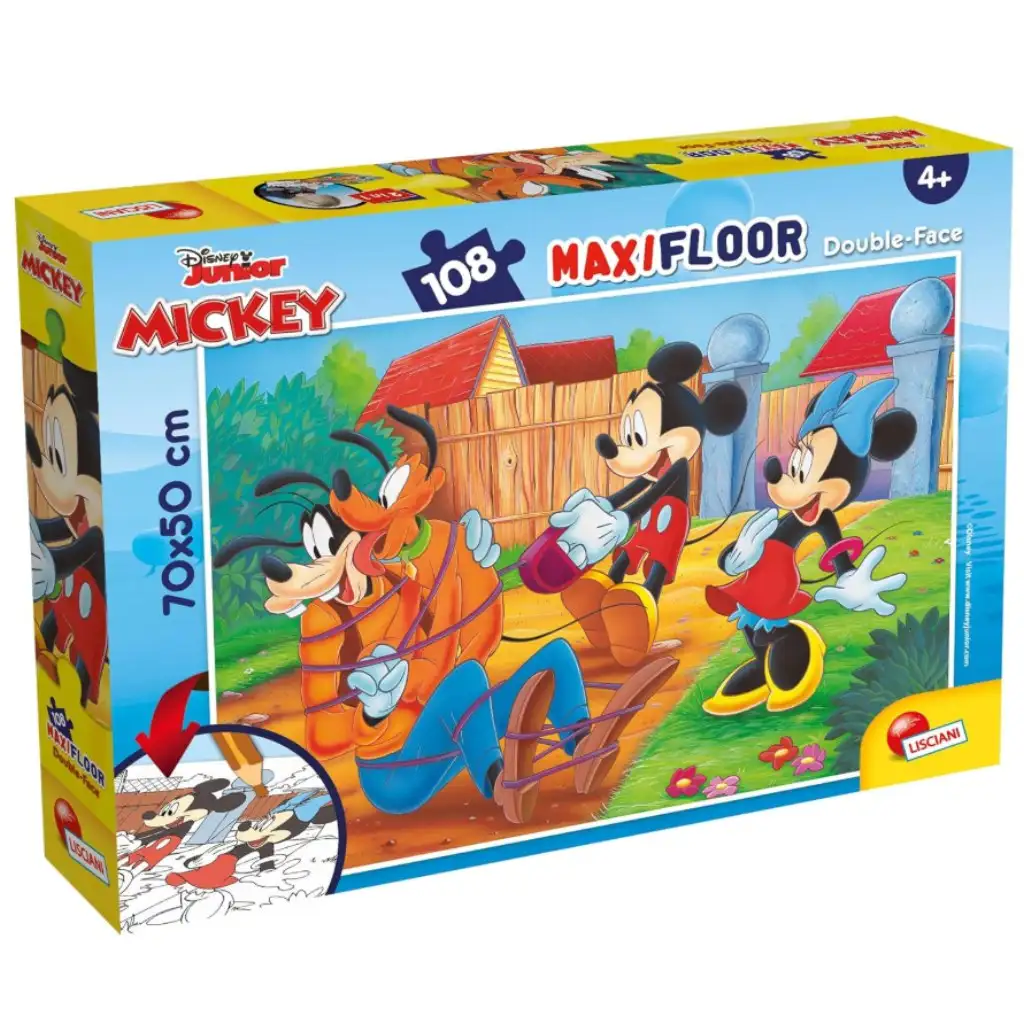 Mickey und seine Freunde 2-in-1 Puzzle und Malset mit 108 Teilen, 70x50cm – Lisciani