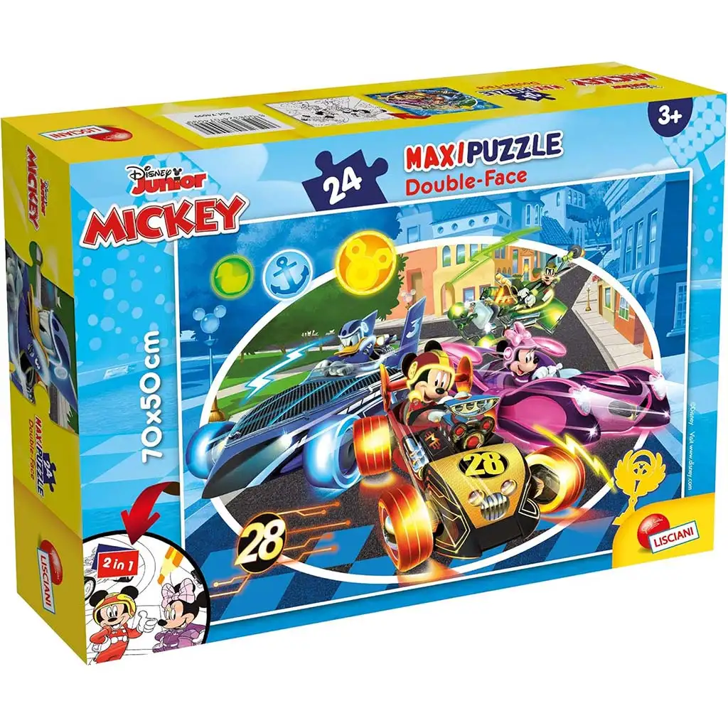 Micky Maus 2-in-1 Maxi Puzzle mit 24 Teilen und Ausmalbild 70x50cm – Lisciani