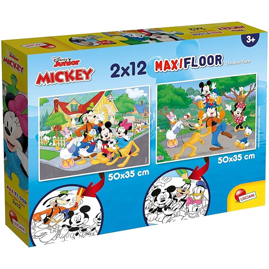 Micky Maus 2-in-1 Maxi-Puzzle mit 2x12 Teilen und Malbuch - Lisciani