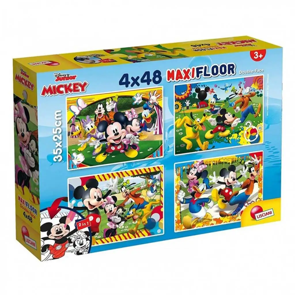 Micky Maus 2-in-1 Maxi Puzzle mit 4x48 Teilen und Malbuch 35x25cm – Lisciani