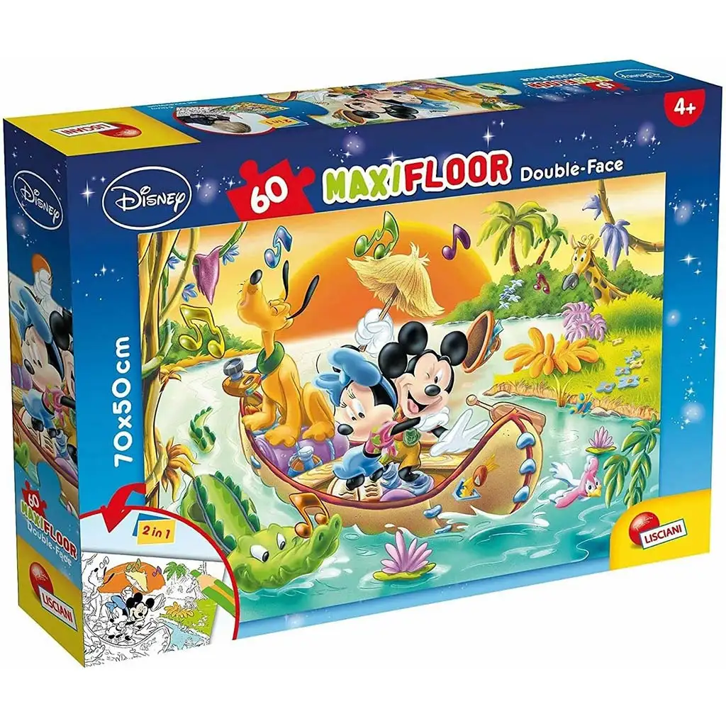 Micky Maus 2-in-1 Maxi-Puzzle mit 60 Teilen und Malvorlage 70x50 cm – Lisciani