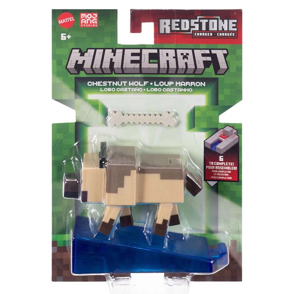 Minecraft: Kastanienbrauner Wolf, Wolfs-Charakter-Spielfigur mit Zubehör – Mattel