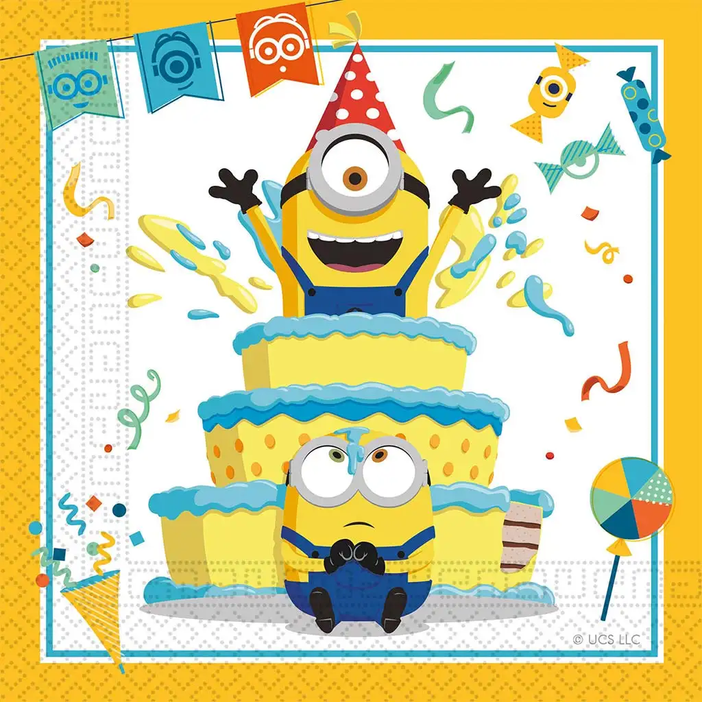 Minions Geburtstags-Papierserviette – 2-lagig, 33x33 cm, 20 Stück