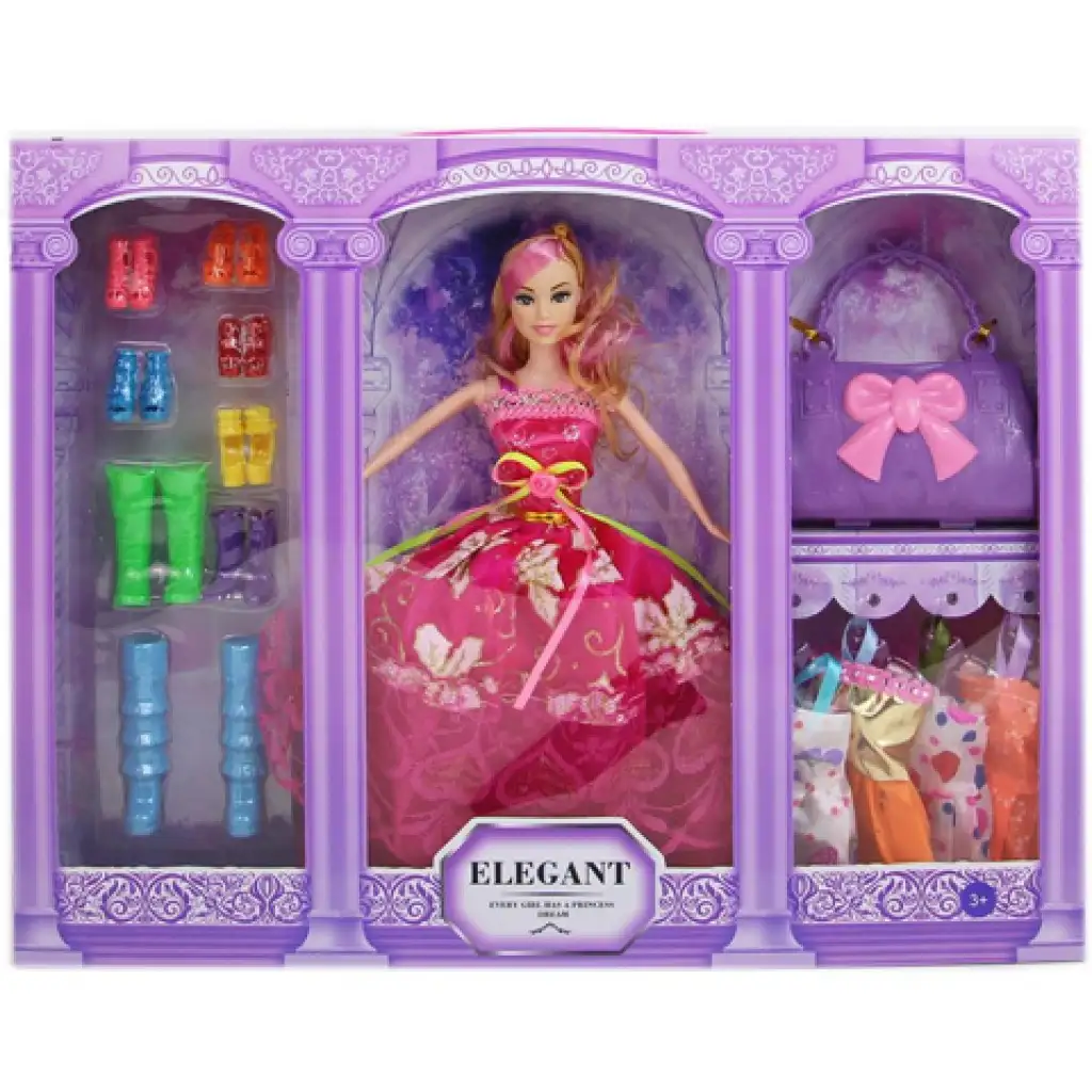 Modepuppe-Set mit buntem Outfit und Schuhen