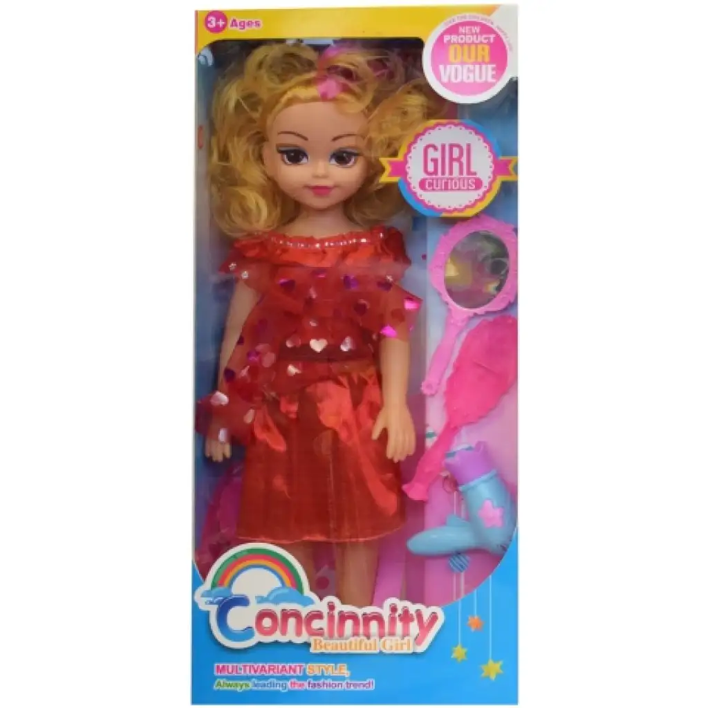 Modepuppe in rotem oder blauem Kleid mit Kamm und Soundeffekten, 46 cm kép 3