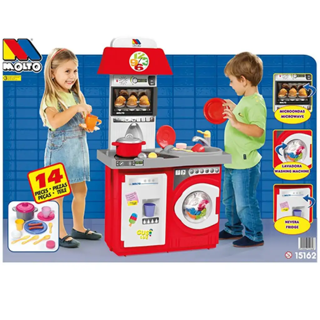 Molto: Rote Spielküche 14-teiliges Set 27x57x97cm